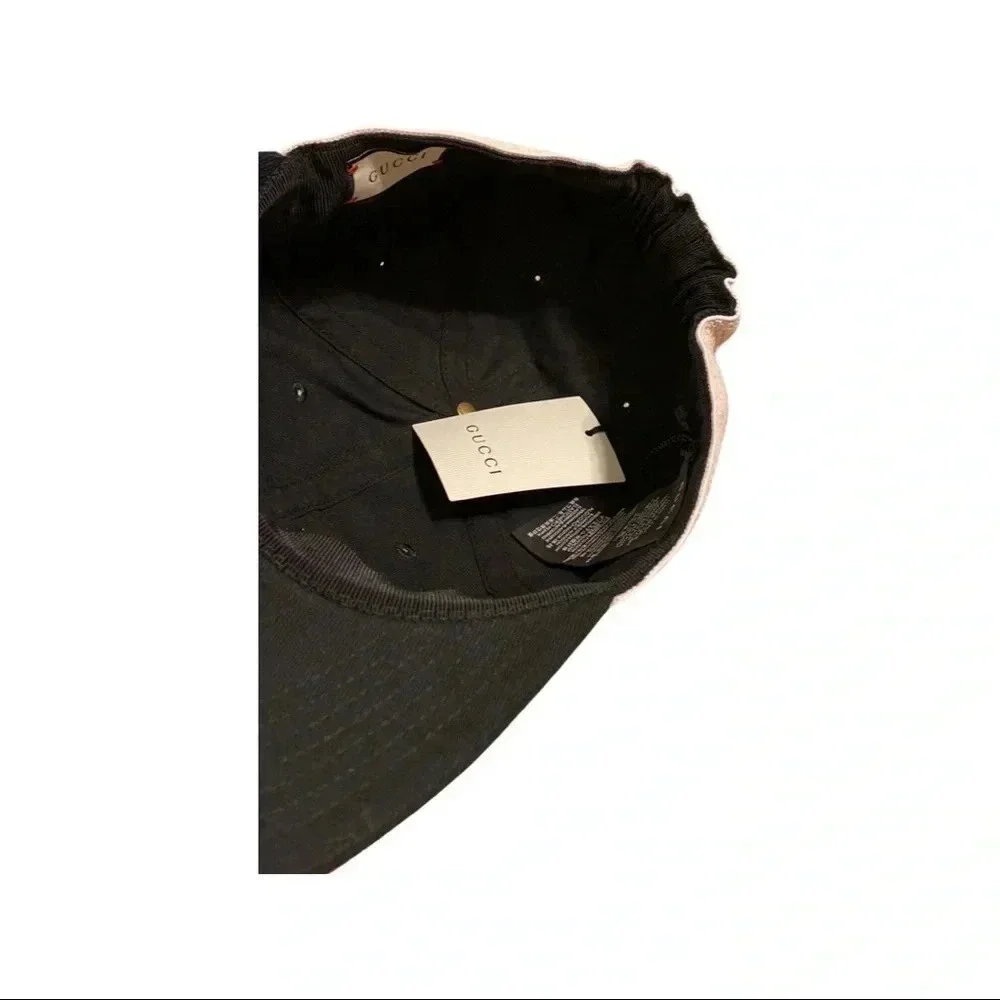 Gucci Black Logo Linen Baseball Cap Size Medium - Picture 6 of 9